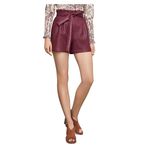 NWT!!! BCBG Womens Faux Leather Tie Waist Shorts - Deep Red - Picture 7 of 9